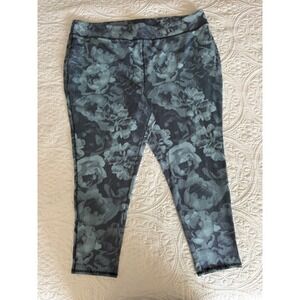Denim & Co Active Floral Stripe Cropped Leggings Blue Plus 2XP A556137